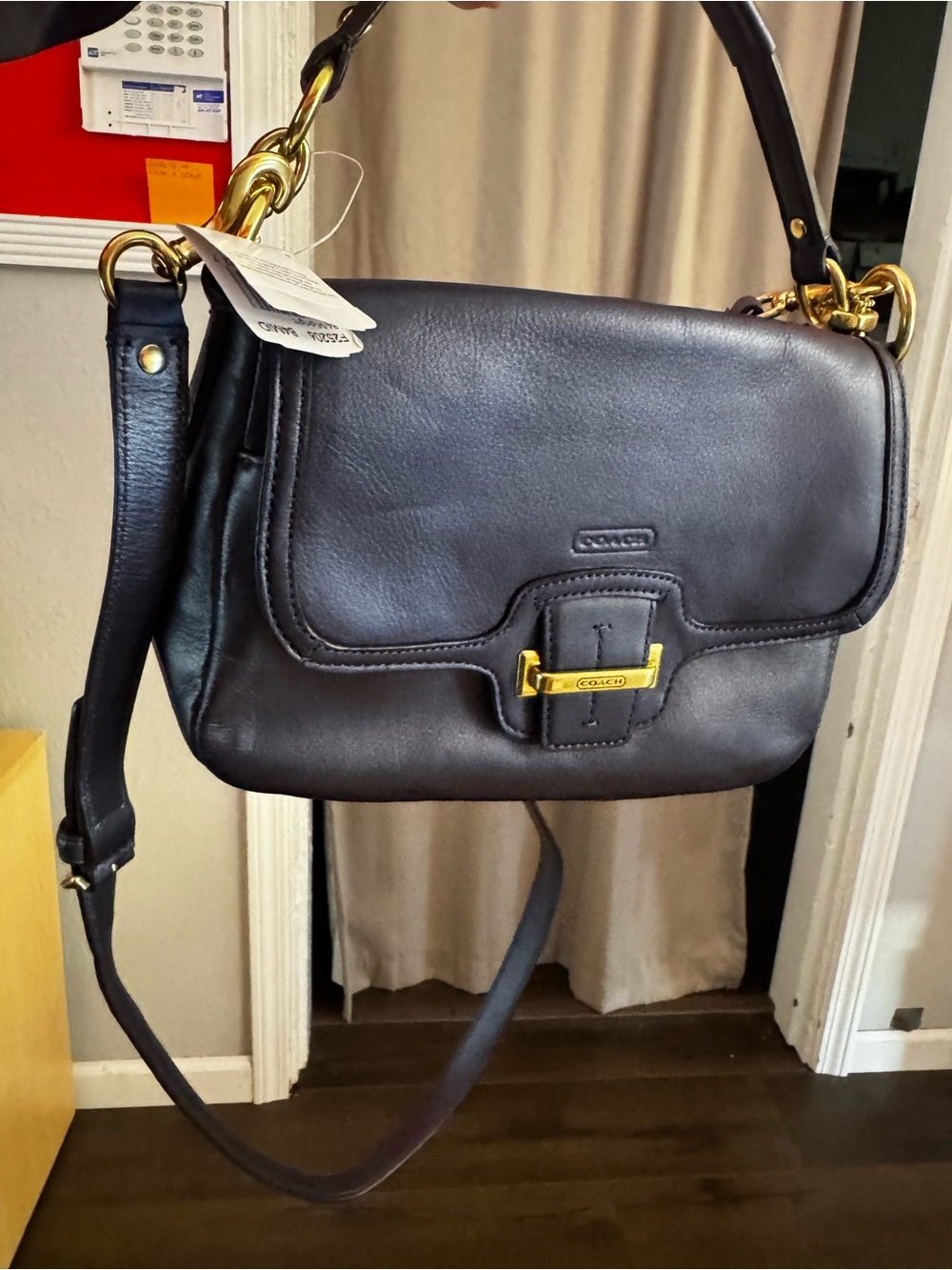 Coach (Taylor) Midnight Blue Leather Shoulder Bag with Gold-Tone Hardware